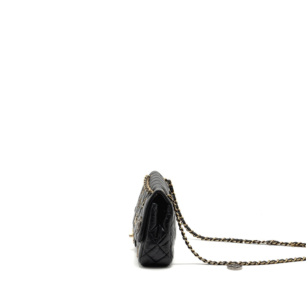 CHANEL MEDALLION QUILTED FLAP BAG AGED CALFSKIN BLACK MULTICOLOUR HARDWARE