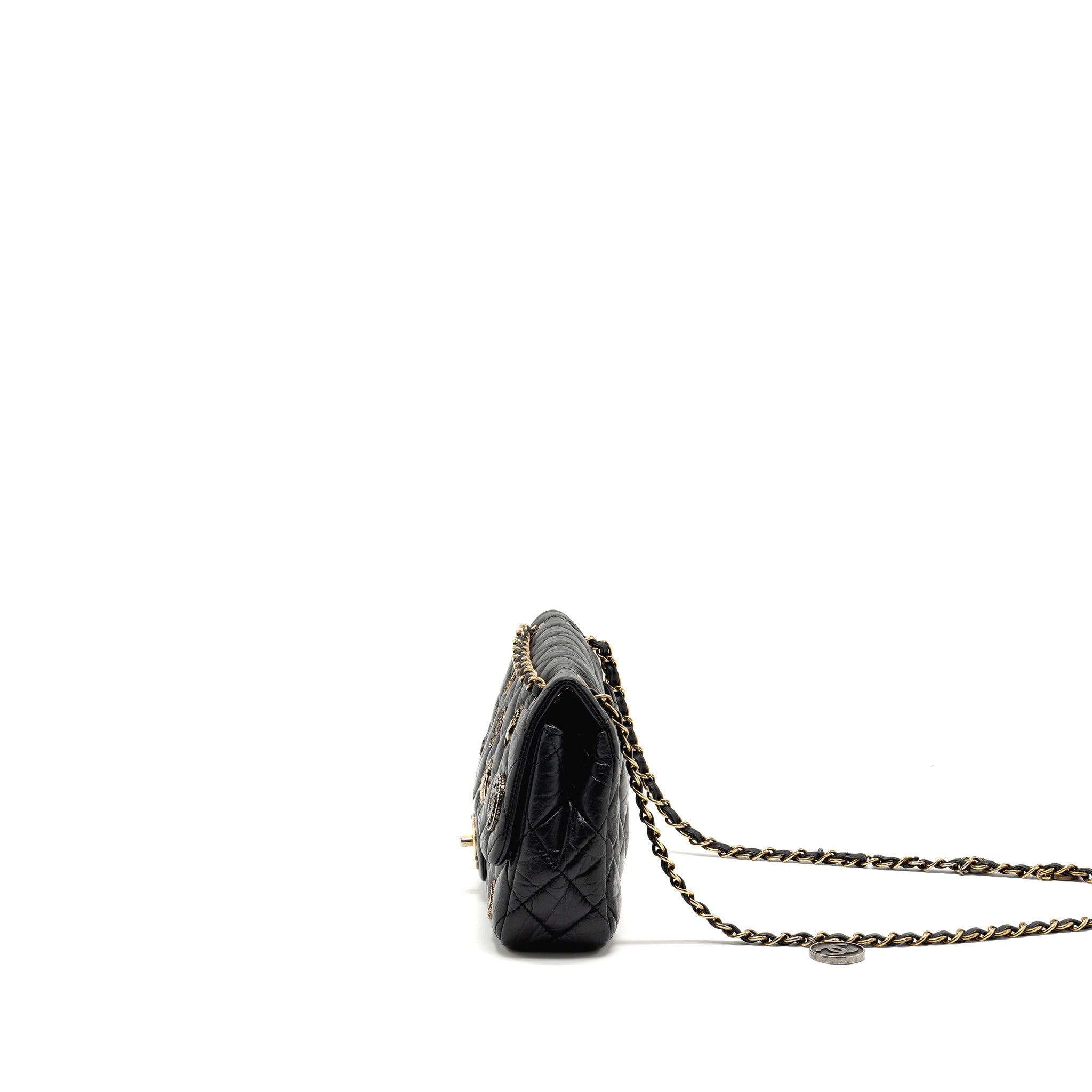 CHANEL MEDALLION QUILTED FLAP BAG AGED CALFSKIN BLACK MULTICOLOUR HARDWARE