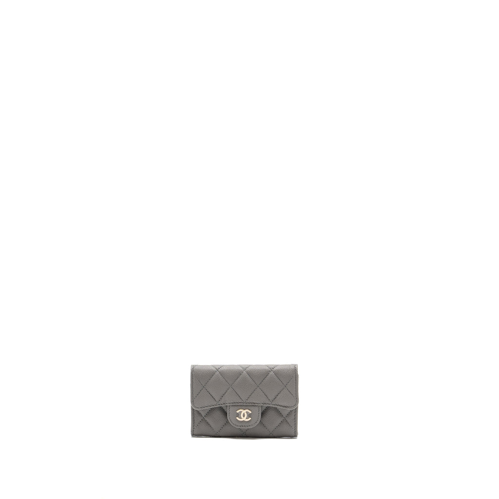 CHANEL CLASSIC FLAP CARD HOLDER CAVIAR GREY LGHW (MICROCHIP)
