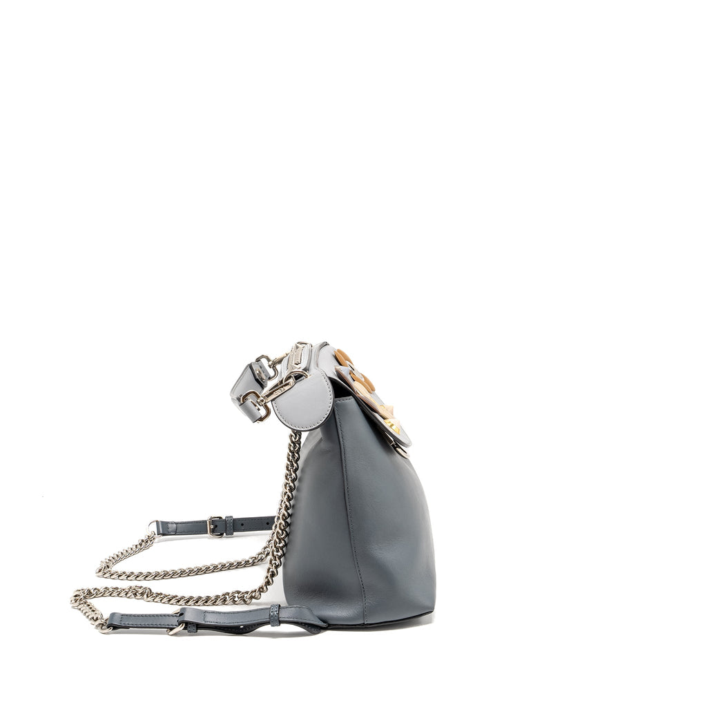 FENDI FLOWERLAND 2 WAY SHOULDER BAG/BACKPACK CALFSKIN GREY MULTICOLOUR HARDWARE