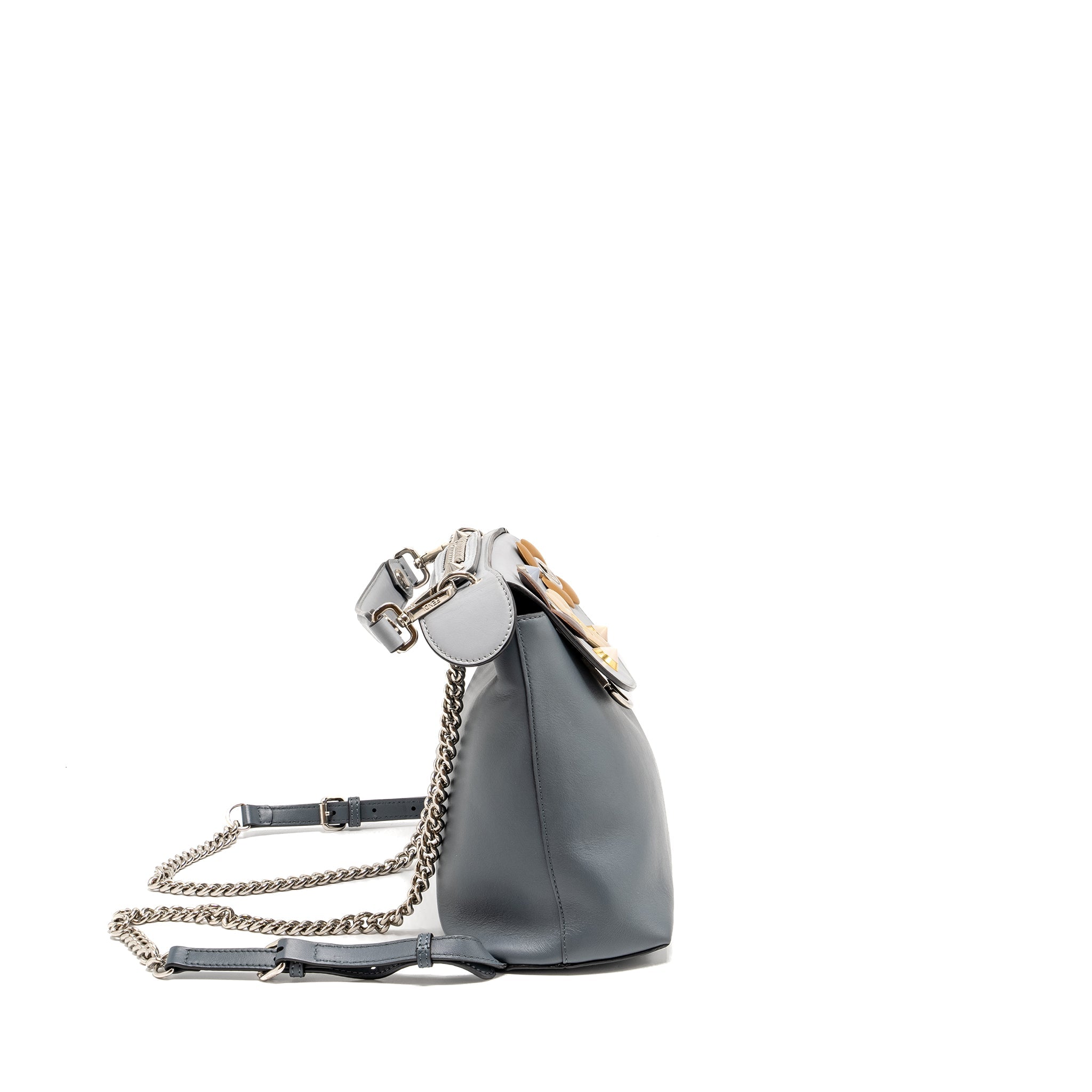 FENDI FLOWERLAND 2 WAY SHOULDER BAG/BACKPACK CALFSKIN GREY MULTICOLOUR HARDWARE