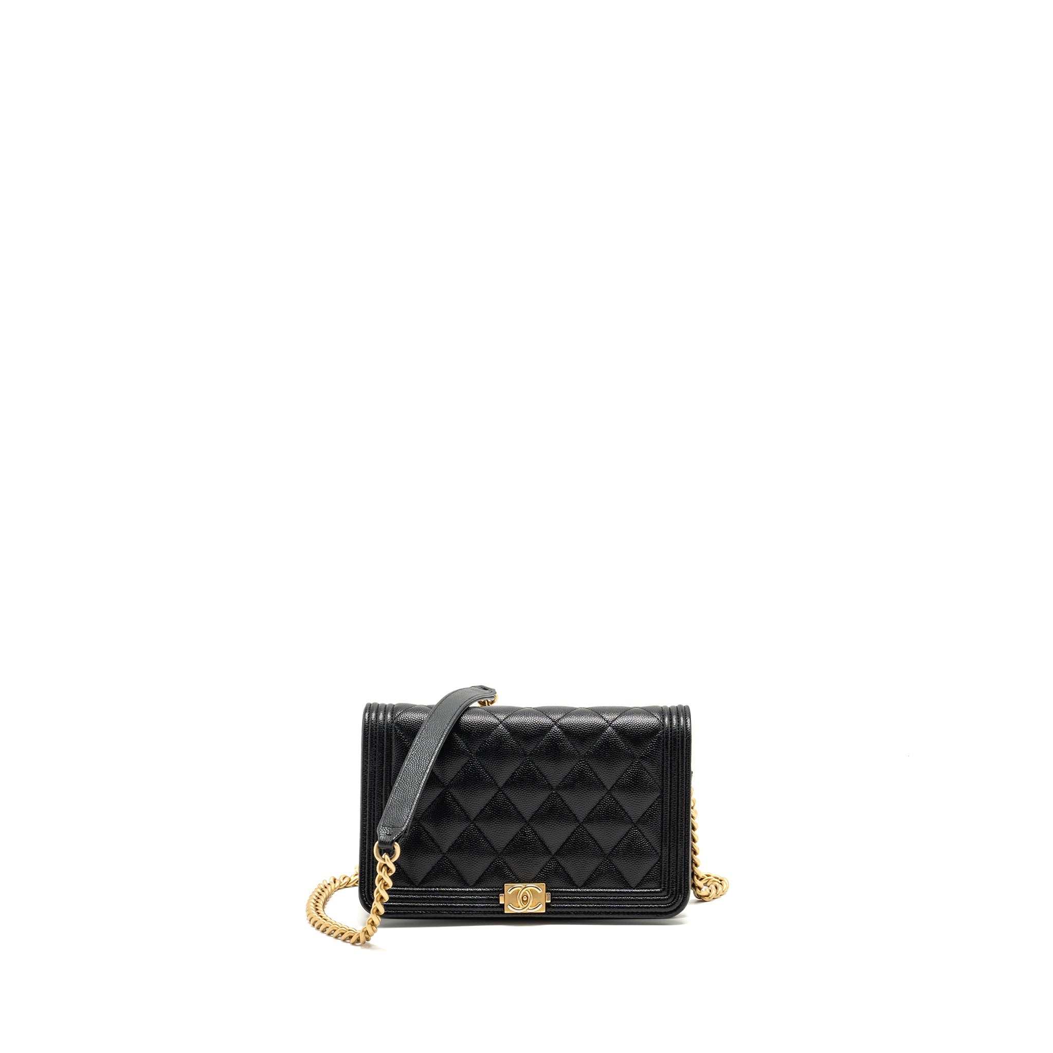 CHANEL BOY WALLET ON CHAIN CAVIAR BLACK GHW