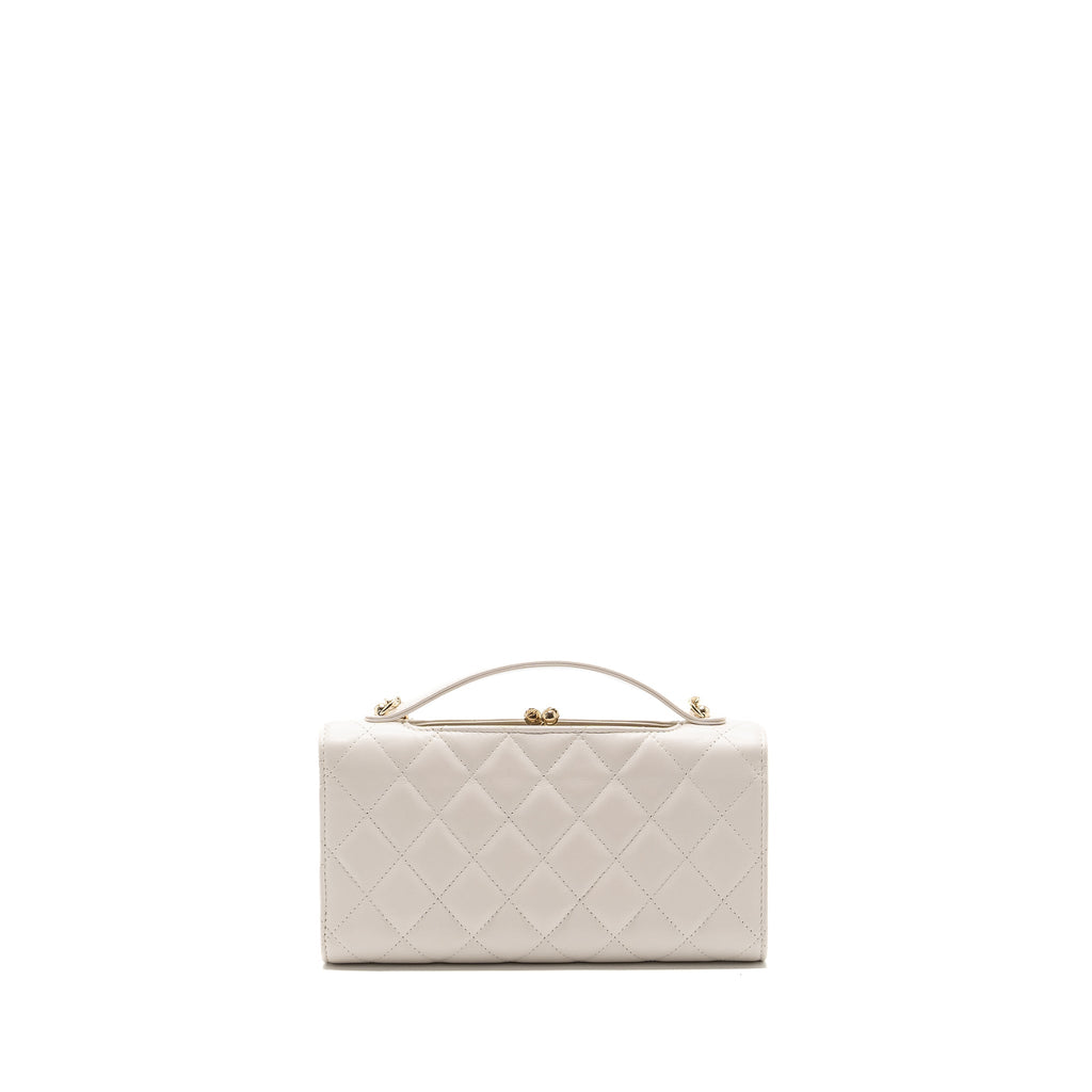 CHANEL TOP HANDLE FLAP WALLET WITH CHAIN LAMBSKIN WHITE LGHW (MICROCHIP)