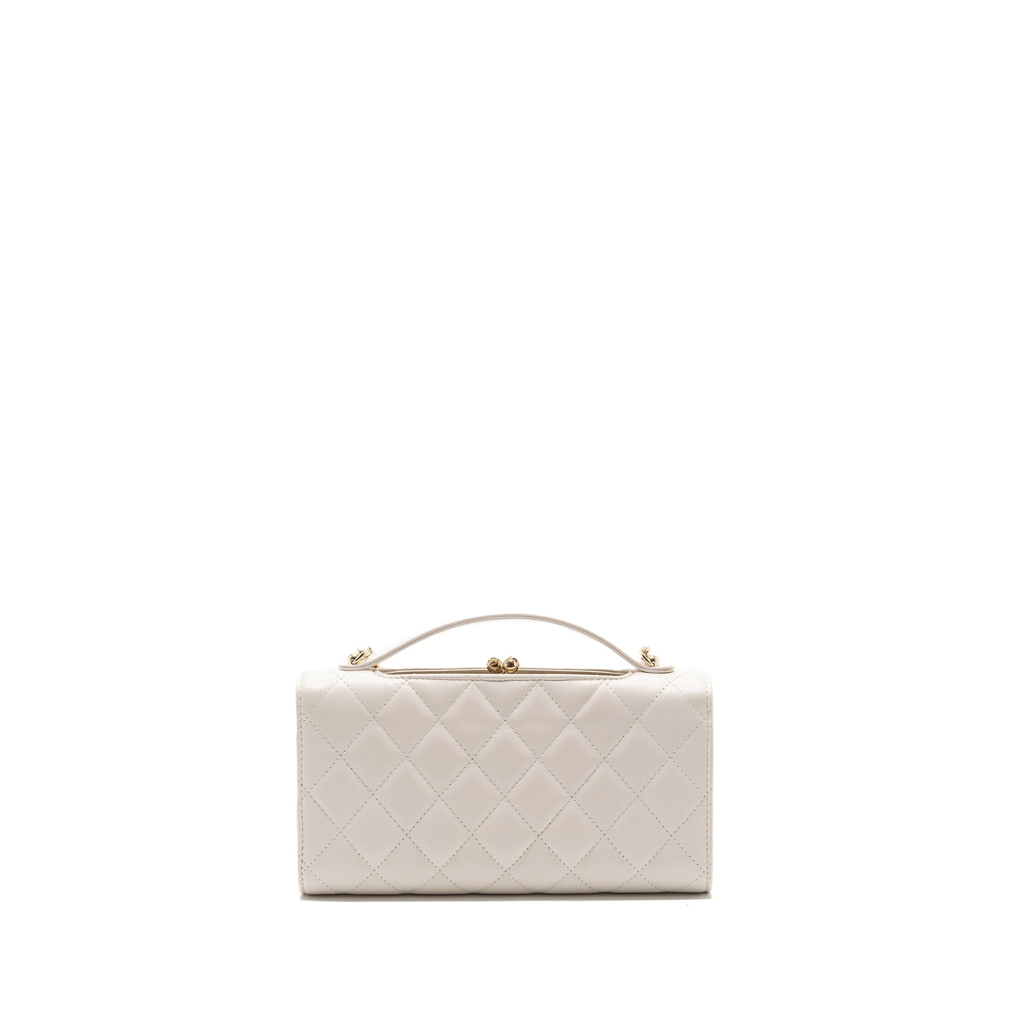 CHANEL TOP HANDLE FLAP WALLET WITH CHAIN LAMBSKIN WHITE LGHW (MICROCHIP)