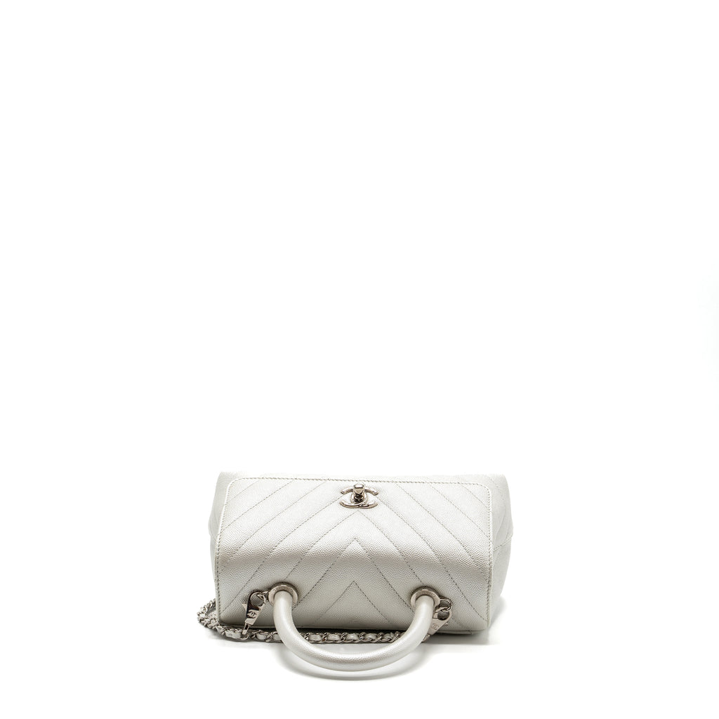 CHANEL CHEVRON SMALL COCO HANDLE CAVIAR IRIDESCENT WHITE SHW
