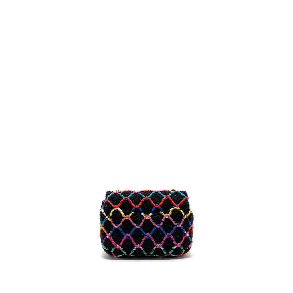 CHANEL 22S PEARL CRUSH MINI SQUARE FLAP BAG FABRIC / TWEED BLACK / MULTICOLOR GHW (MICROCHIP)