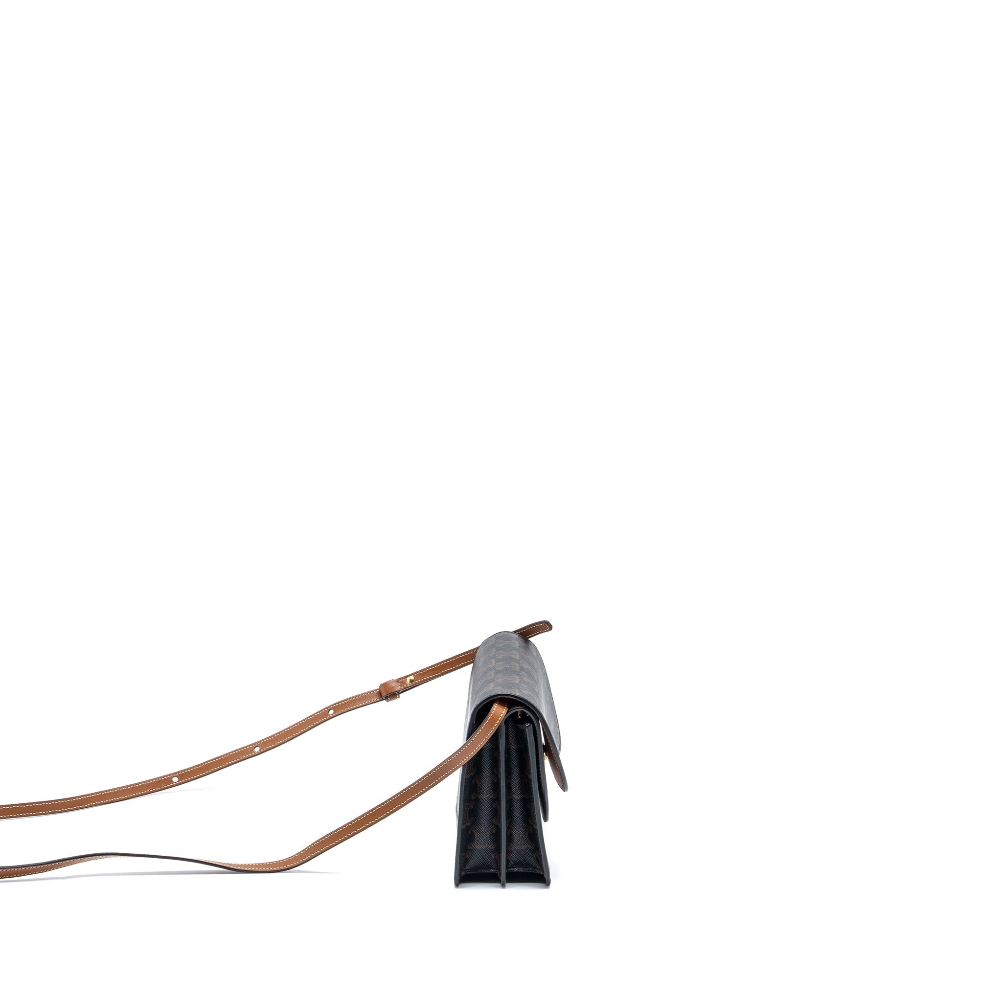 CELINE WALLET ON STRAP TRIOMPHE CANVAS/SMOOTH LAMBSKIN TAN GHW