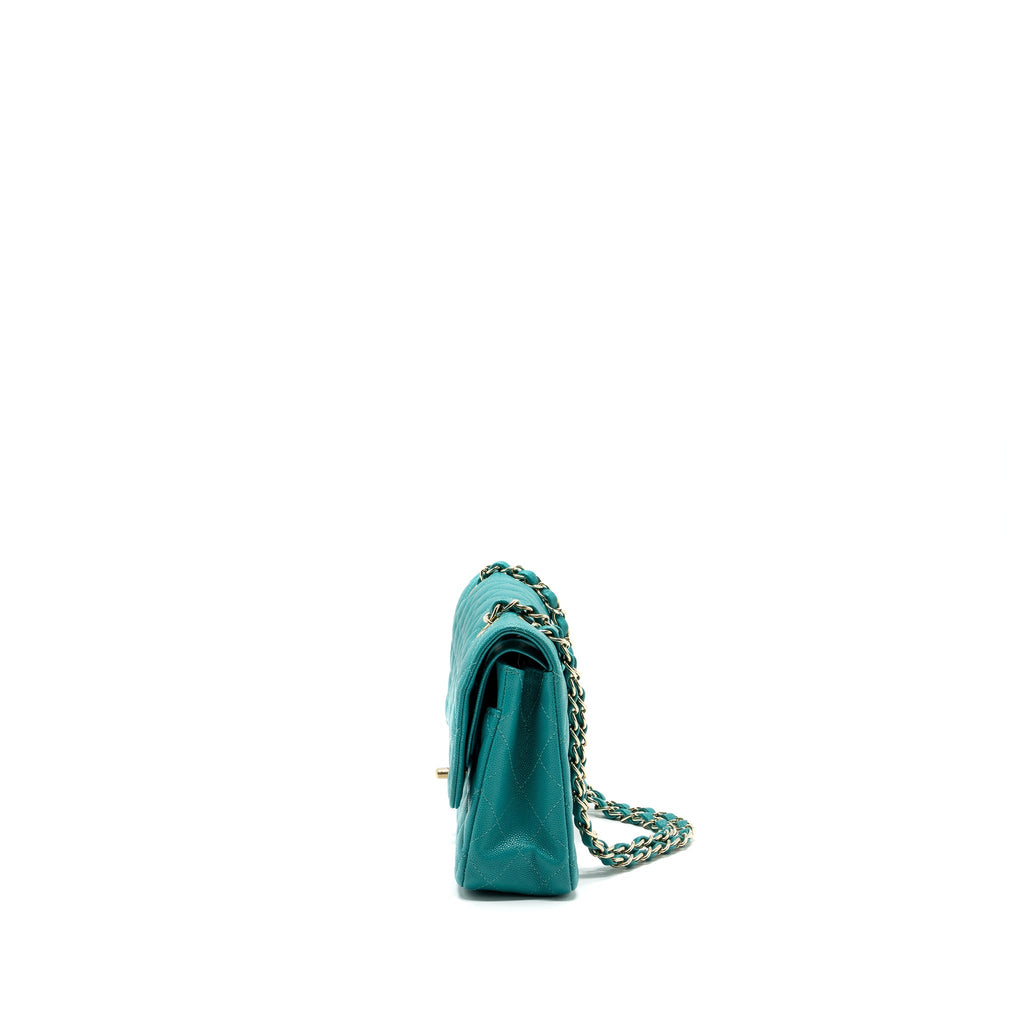 CHANEL MEDIUM CLASSIC DOUBLE FLAP BAG CAVIAR TURQUOISE LGHW