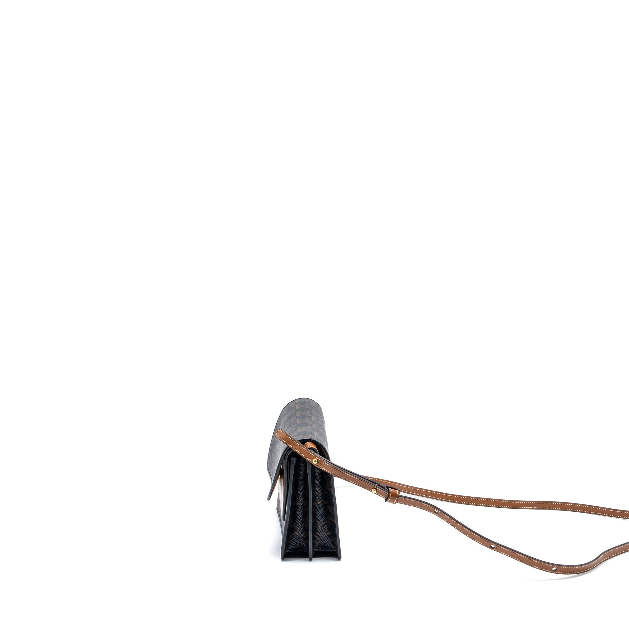 CELINE WALLET ON STRAP TRIOMPHE CANVAS/SMOOTH LAMBSKIN TAN GHW