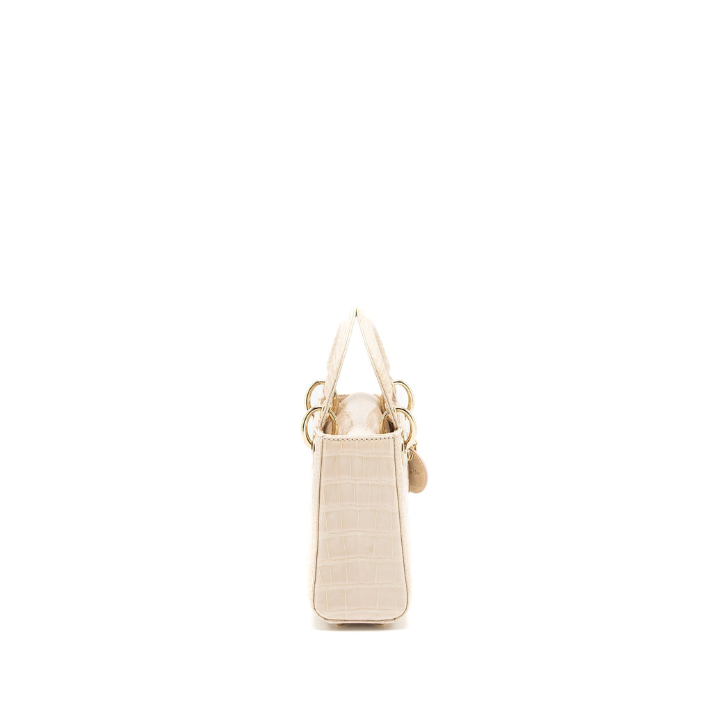 DIOR MINI LADY DIOR ALLIGATOR MISSISSIPPIENSIS LIGHT PINK LGHW