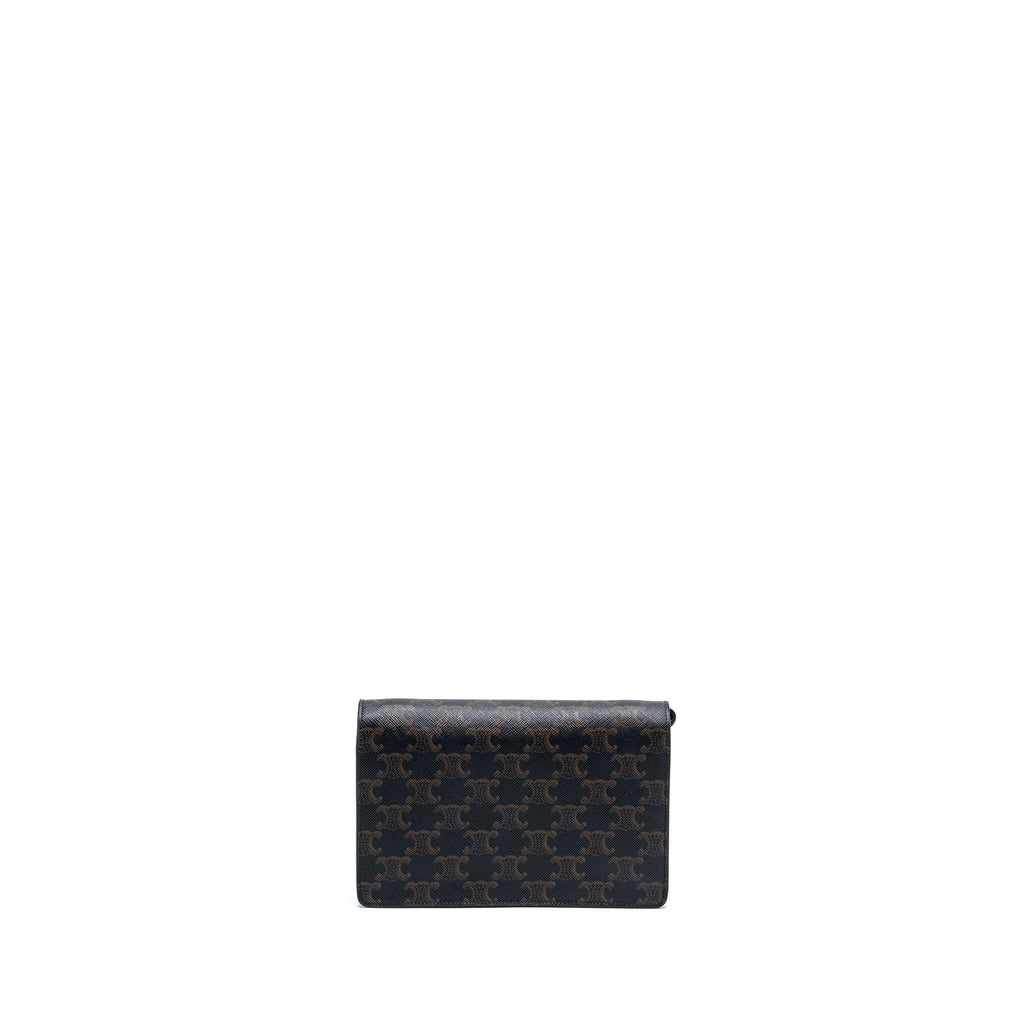 CELINE WALLET ON STRAP TRIOMPHE CANVAS/SMOOTH LAMBSKIN TAN GHW