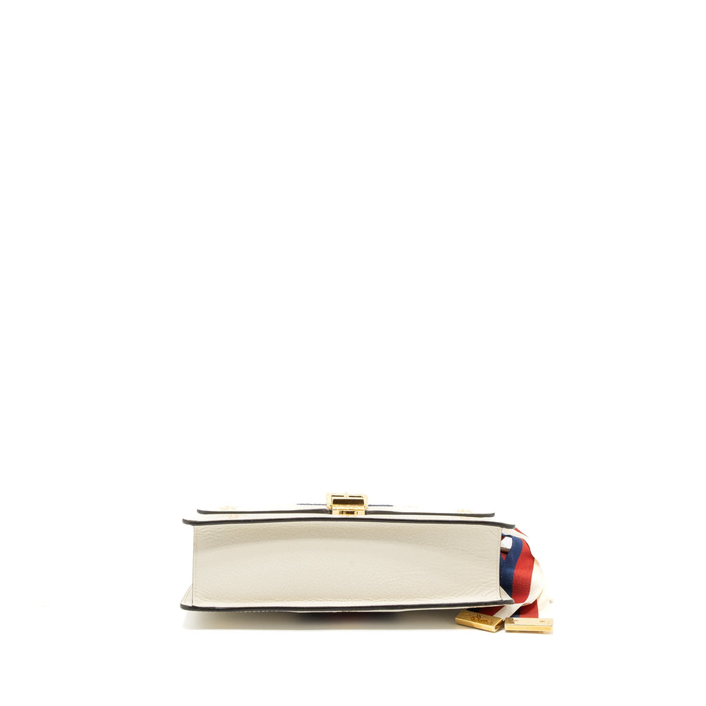 GUCCI SMALL SYLVIE BAG BEE PRINTED CALFSKIN WHITE GHW