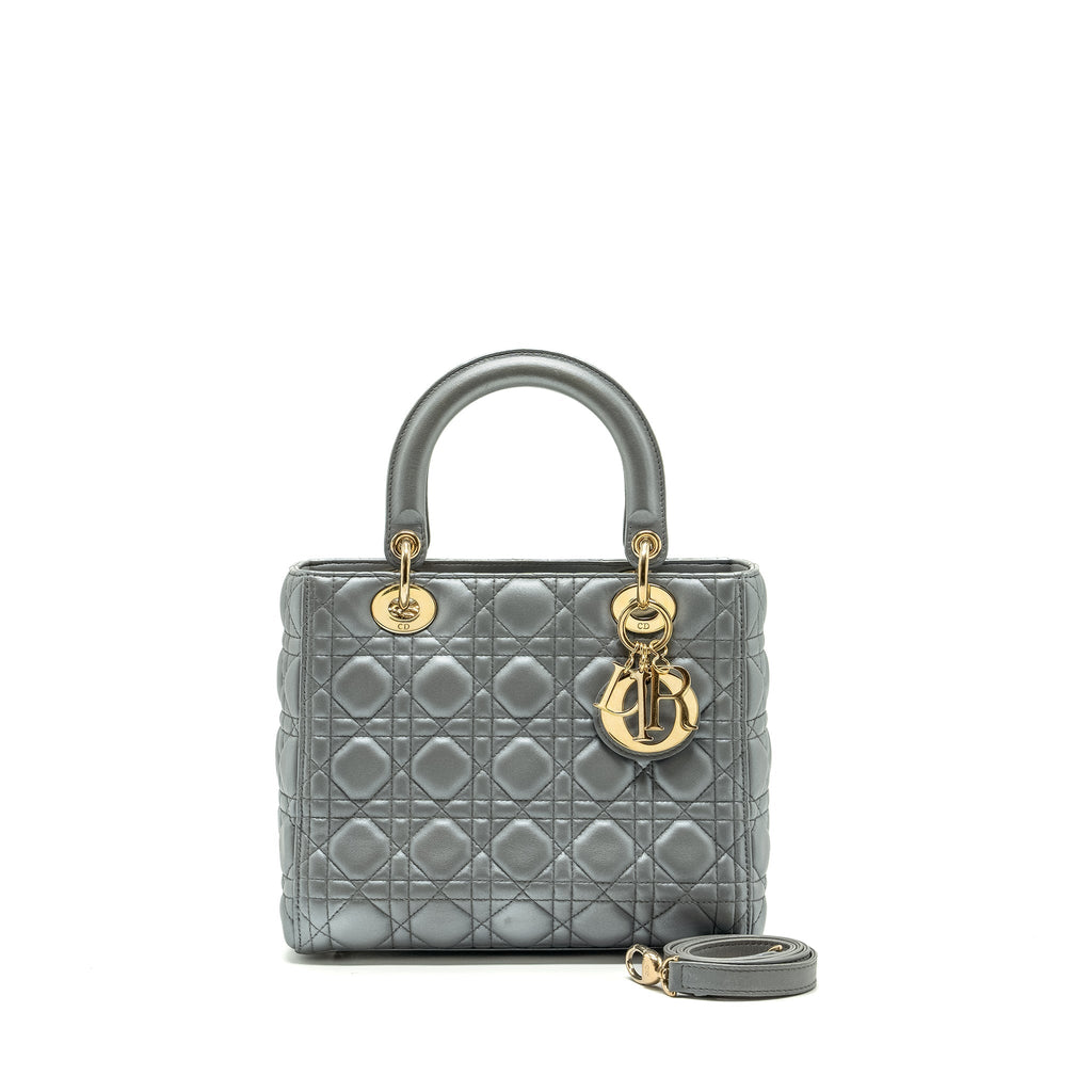 DIOR MEDIUM LADY DIOR LAMBSKIN SILVER LGHW