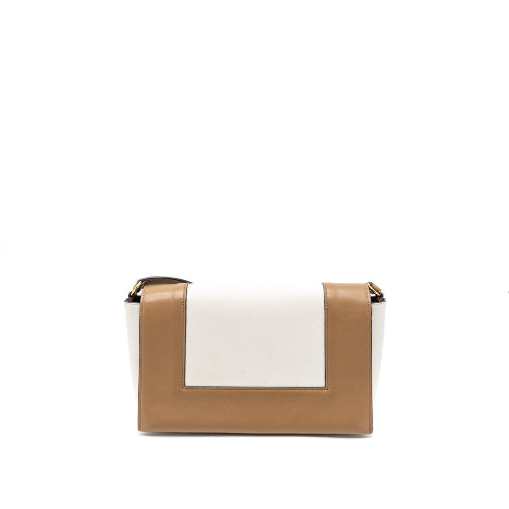 CELINE FRAME BAG CALFSKIN CREAM/BROWN BRUSHED GHW