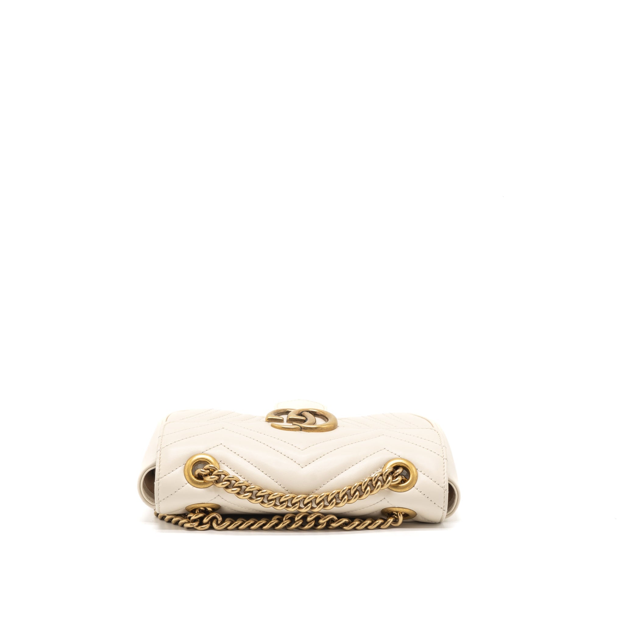 GUCCI GG MARMONT MINI BAG MATELASSÉ CALFSKIN WHITE BRUSHED GHW