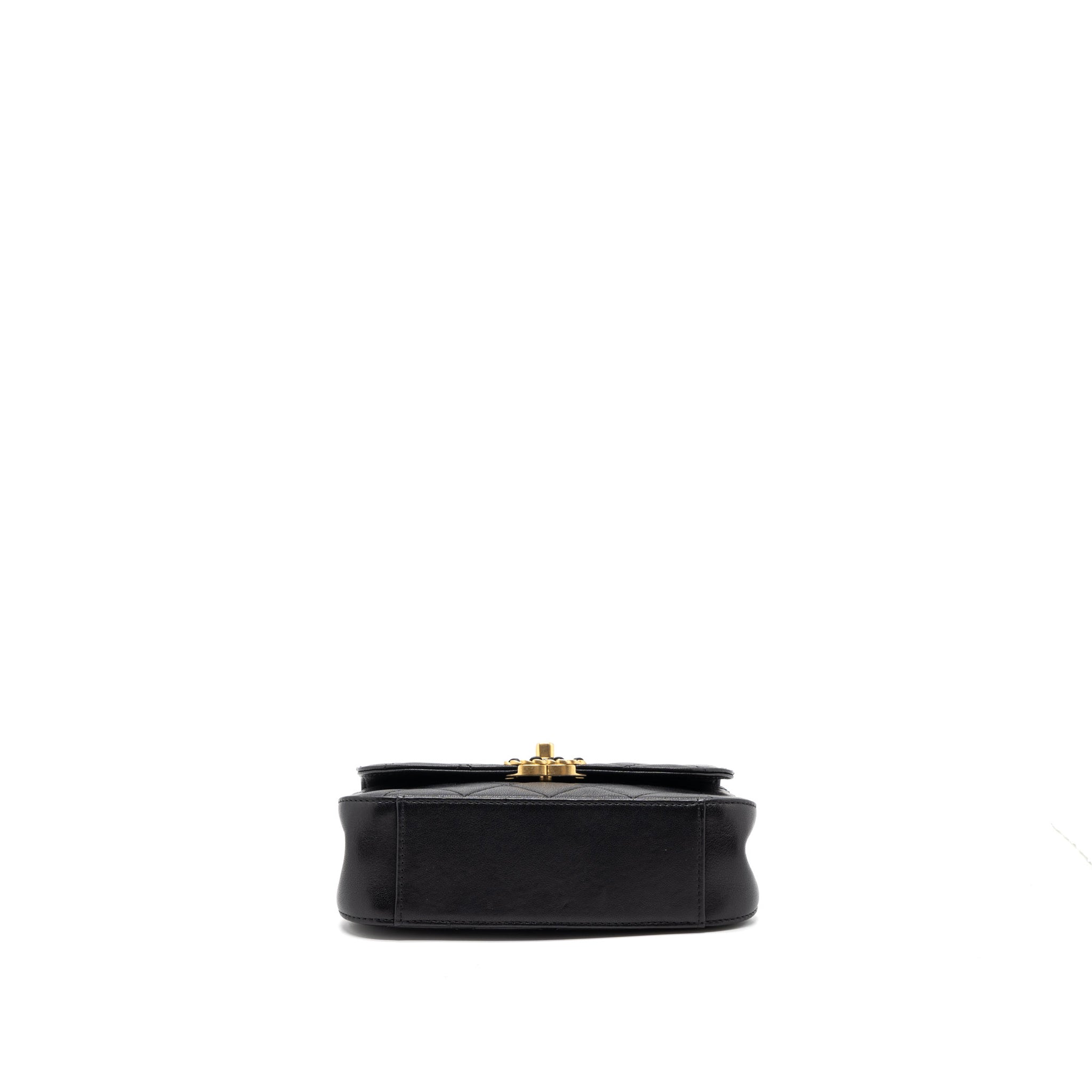 CHANEL TOP HANDLE FLAP BAG DETAILED LOGO GOATSKIN BLACK GHW