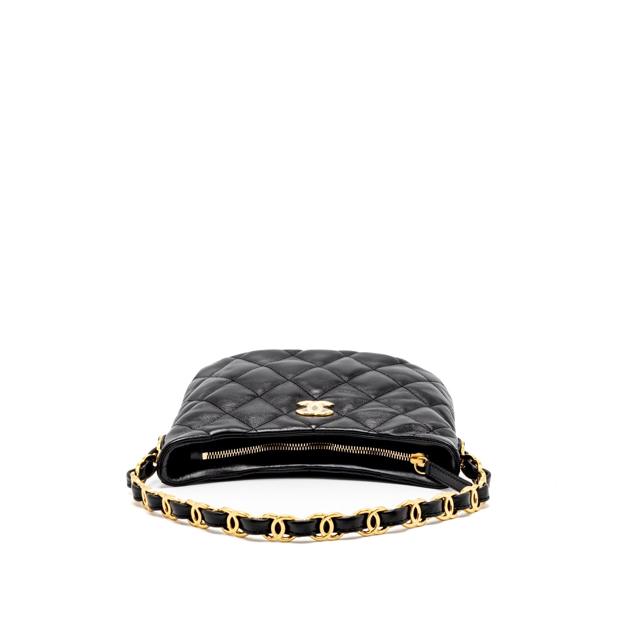 CHANEL 22K HOBO SHOULDER BAG LAMBSKIN BLACK GHW (MICROCHIP)