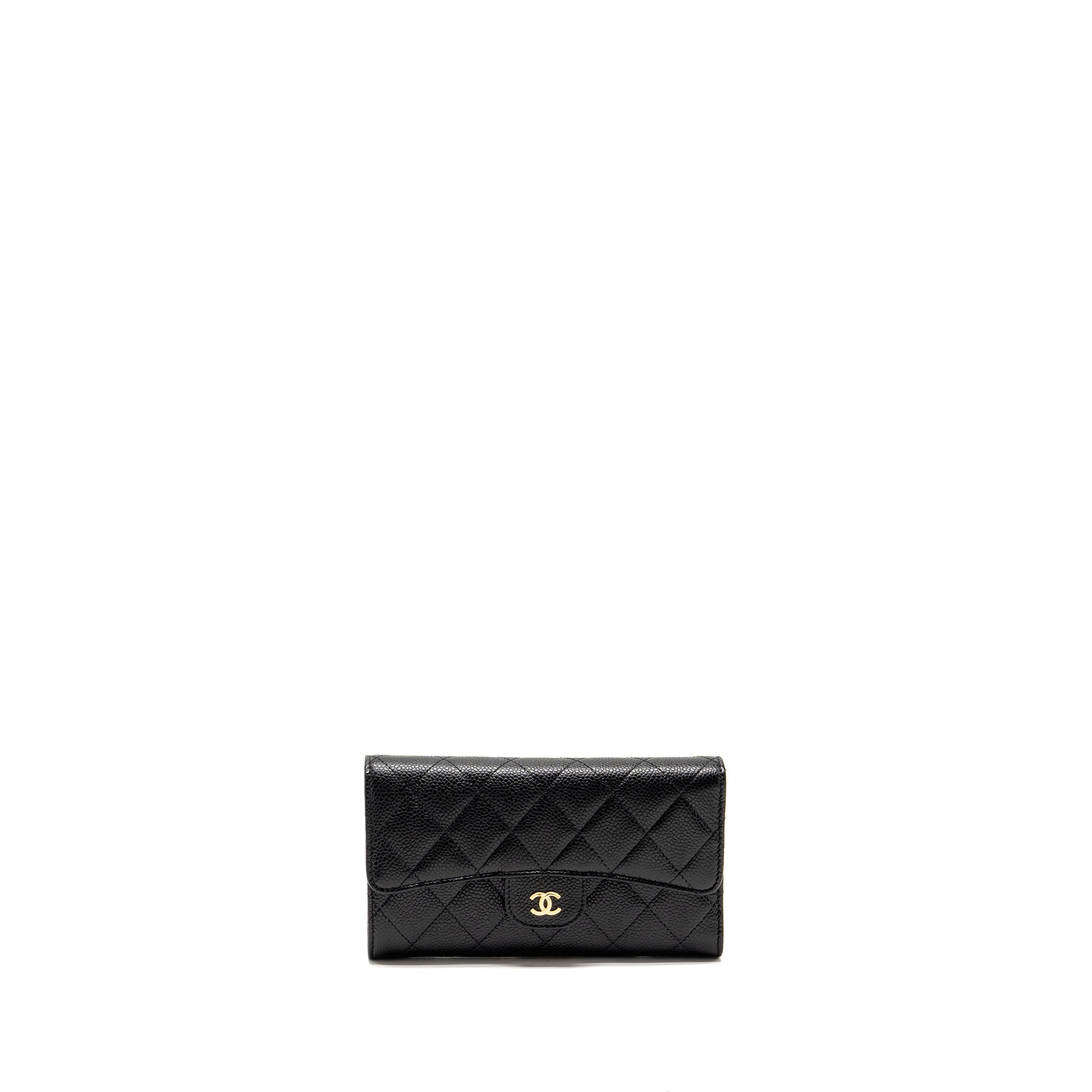CHANEL CLASSIC CC FLAP LONG WALLET CAVIAR BLACK GHW