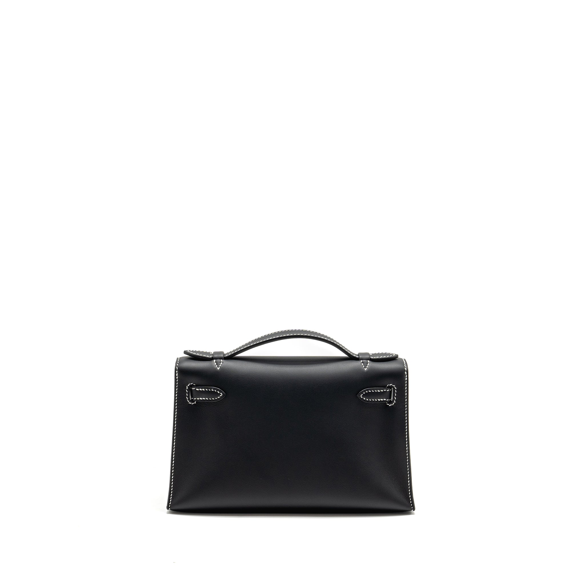 HERMES KELLY POCHETTE SPECIAL ORDER SWIFT BLACK/ GRIS PERLE SHW