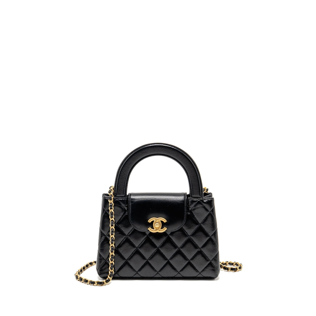 CHANEL MINI KELLY SHOPPING TOTE BAG CALFSKIN BLACK GHW (MICROCHIP)