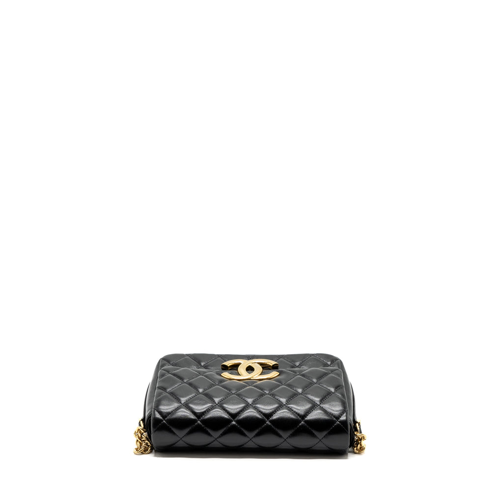 CHANEL GIANT CC LOGO FLAP BAG LAMBSKIN BLACK GHW(MICROCHIP)