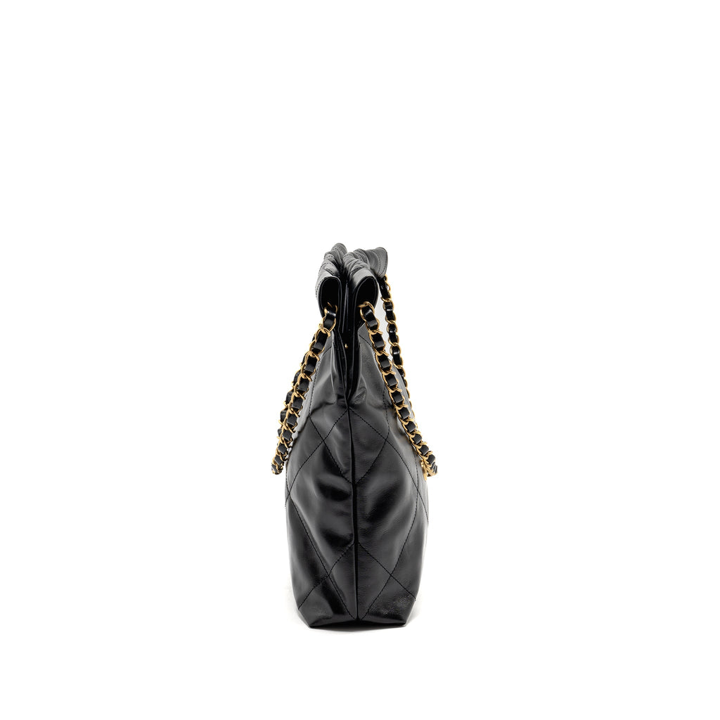CHANEL SMALL 22 BAG SHINY CALFSKIN BLACK GHW(MICROCHIP)