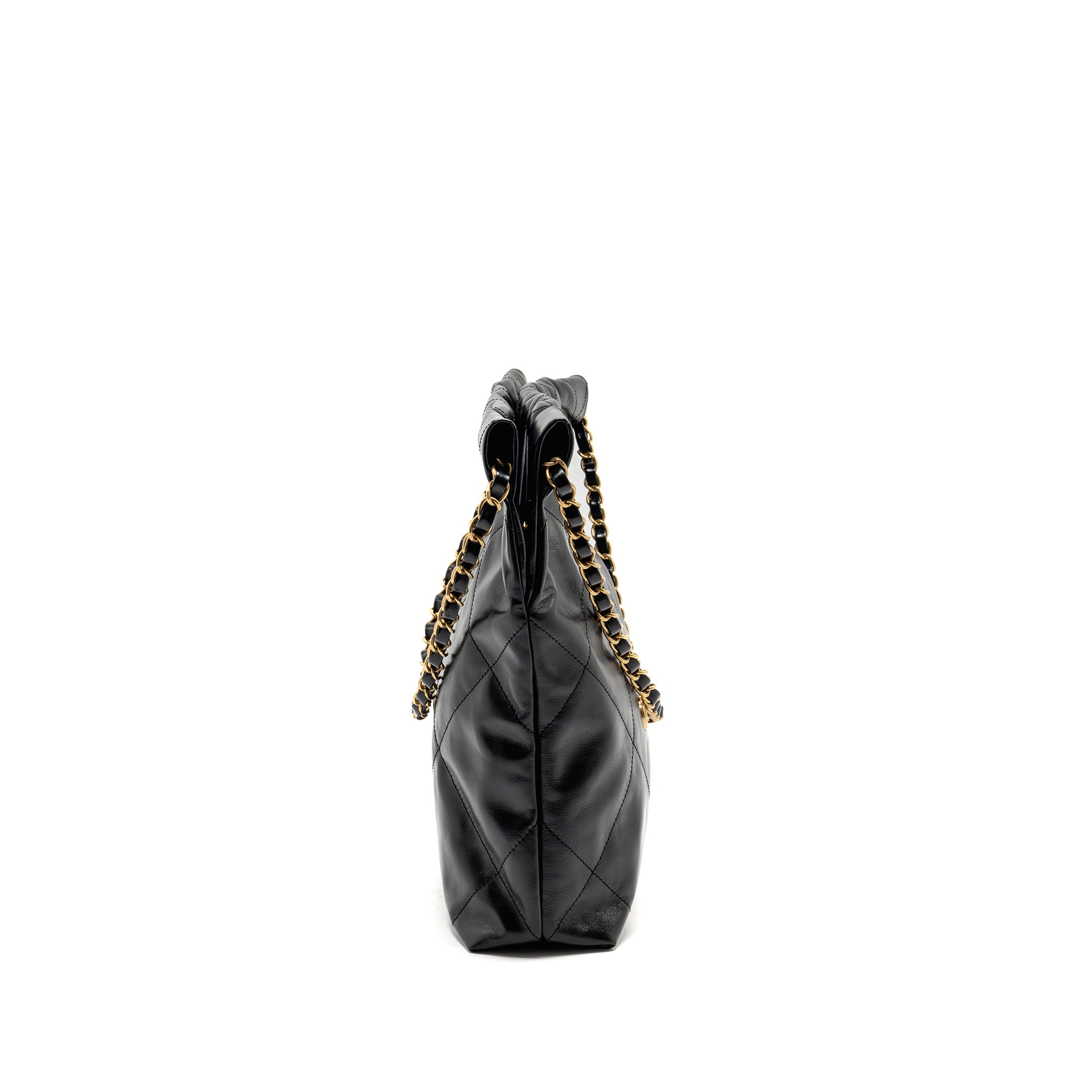 CHANEL SMALL 22 BAG SHINY CALFSKIN BLACK GHW(MICROCHIP)
