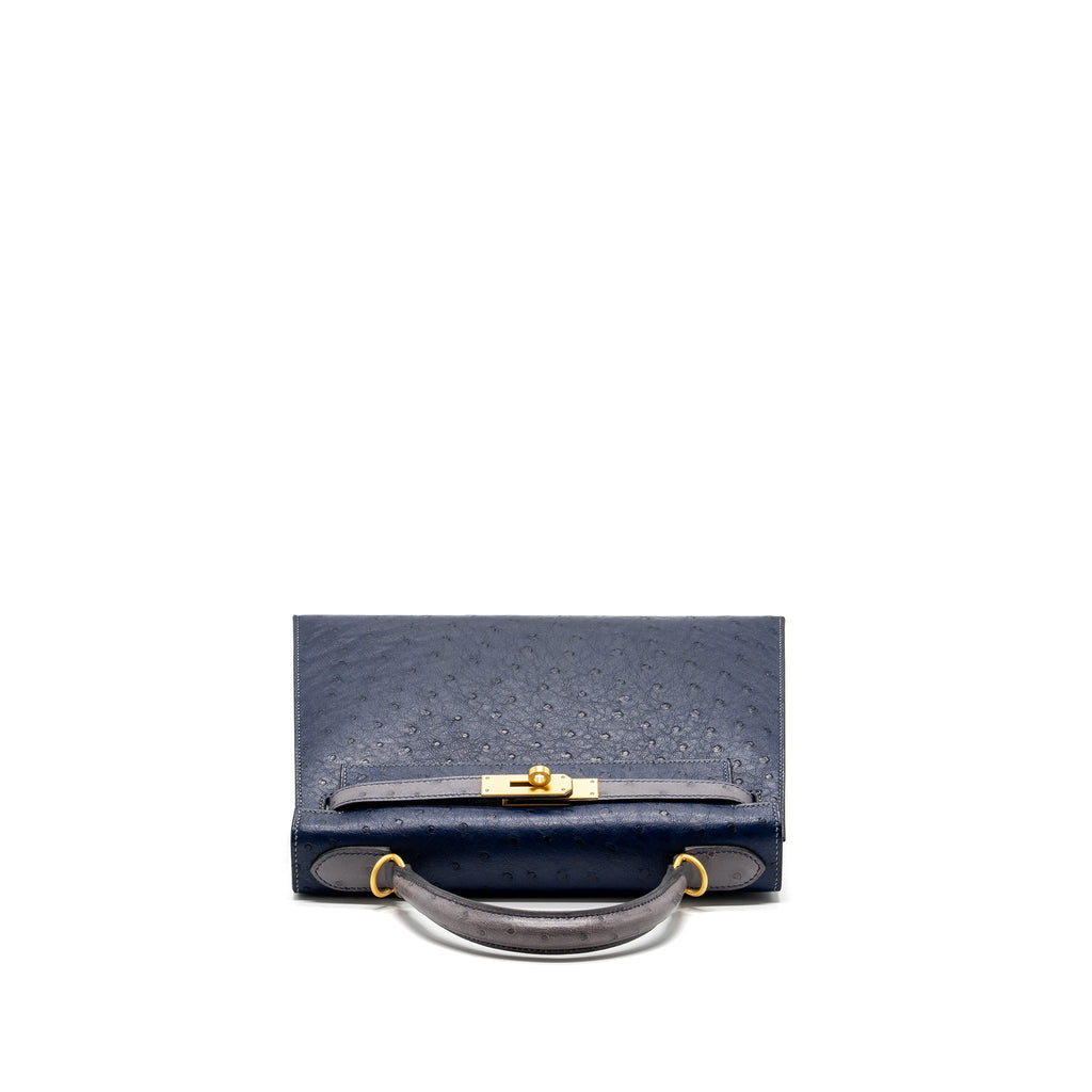 HERMES KELLY 28 OSTRICH BLUE IRIS/ GRIS AGATE GHW