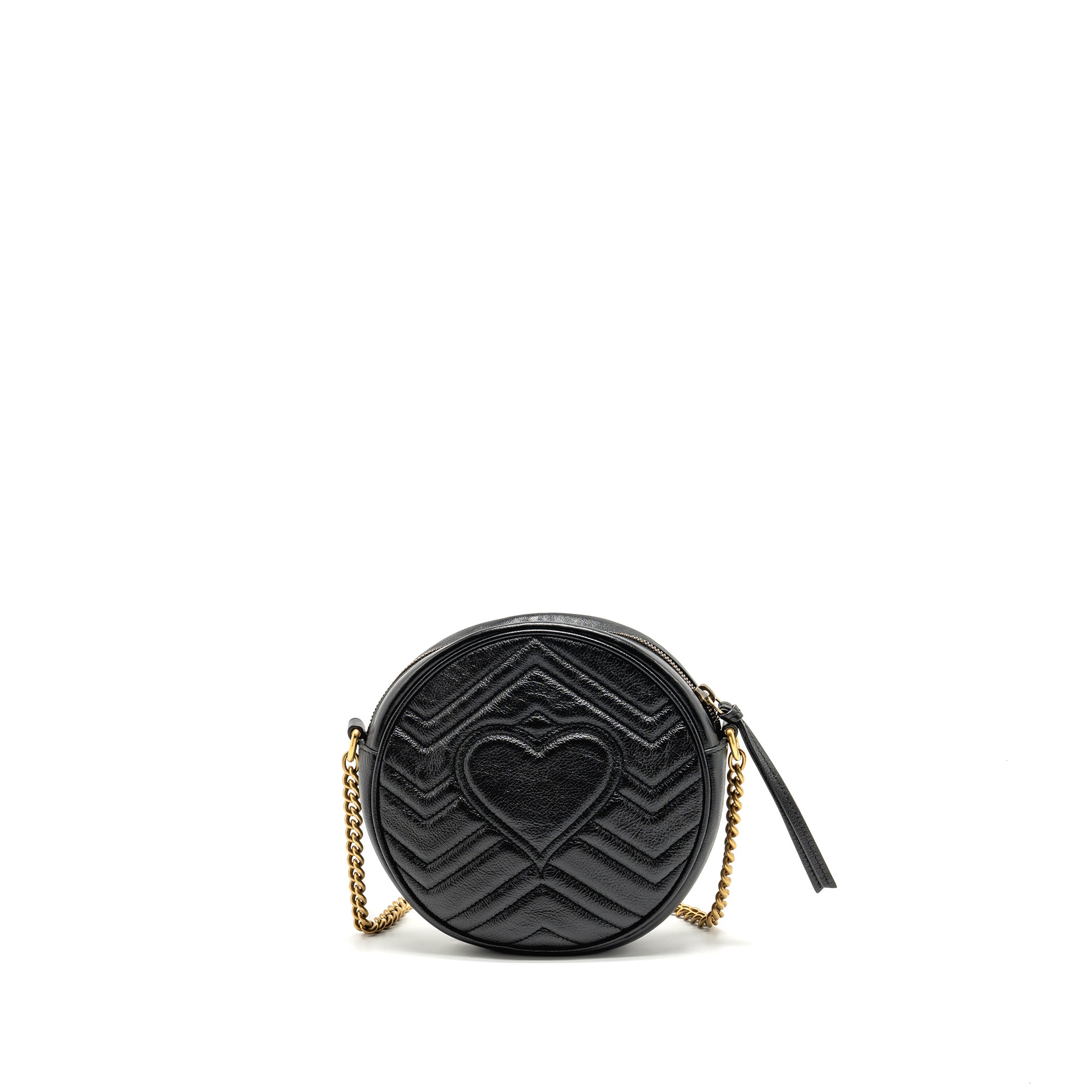 GUCCI GG MARMONT ROUND CROSSBODY BAG CALFSKIN BLACK GHW