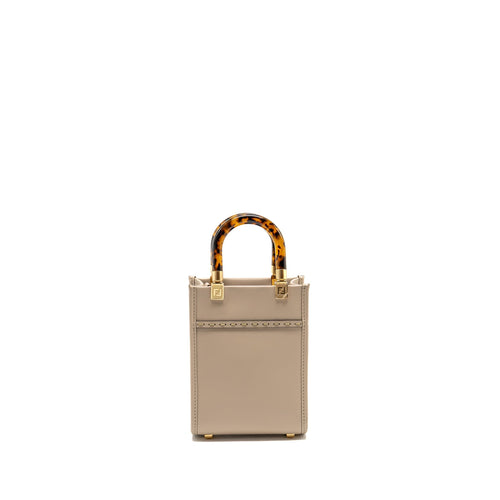 FENDI MINI SUNSHINE SHOPPER/TOTE BAG LEATHER LIGHT GREY LGHW