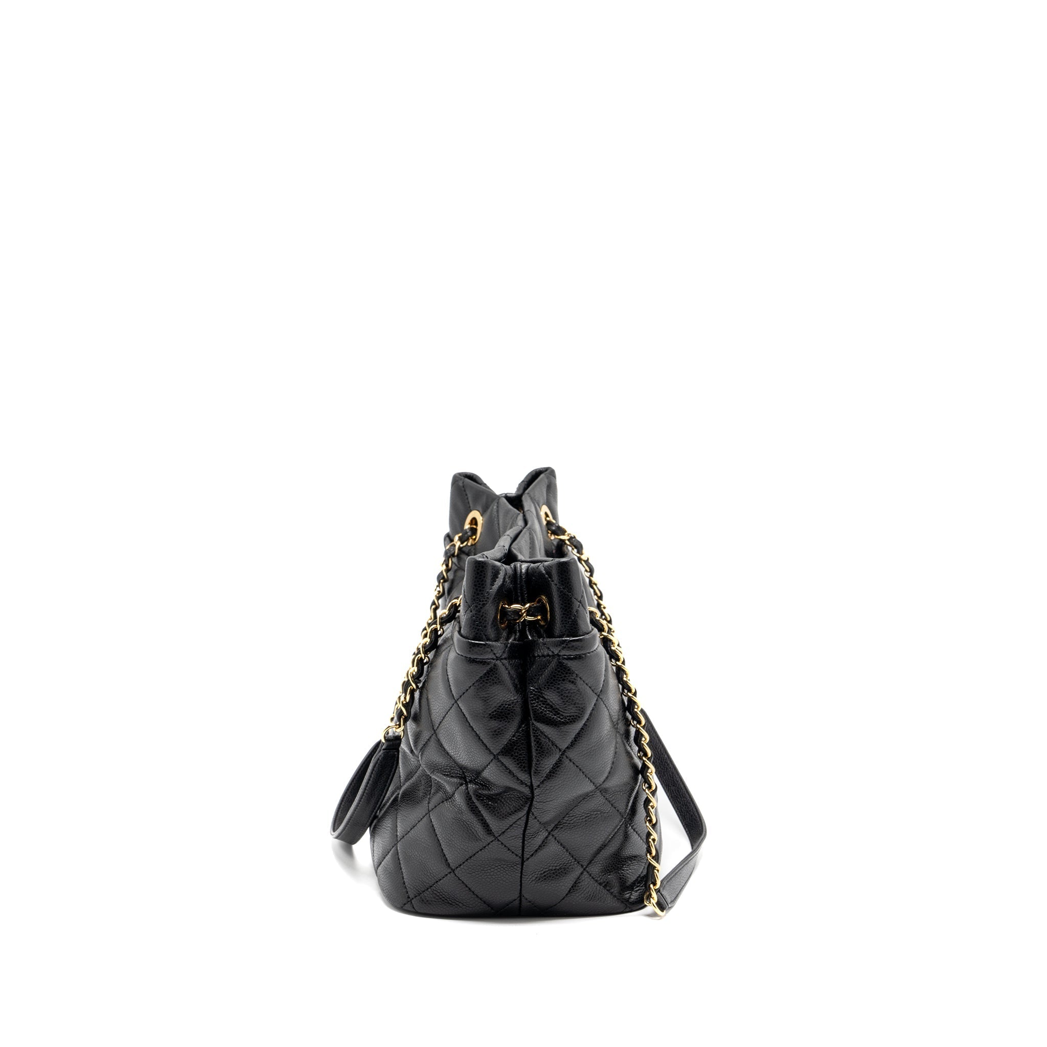 CHANEL QUILTED SHOULDER SHOPPING TOTE BAG CAVIAR BLACK GHW