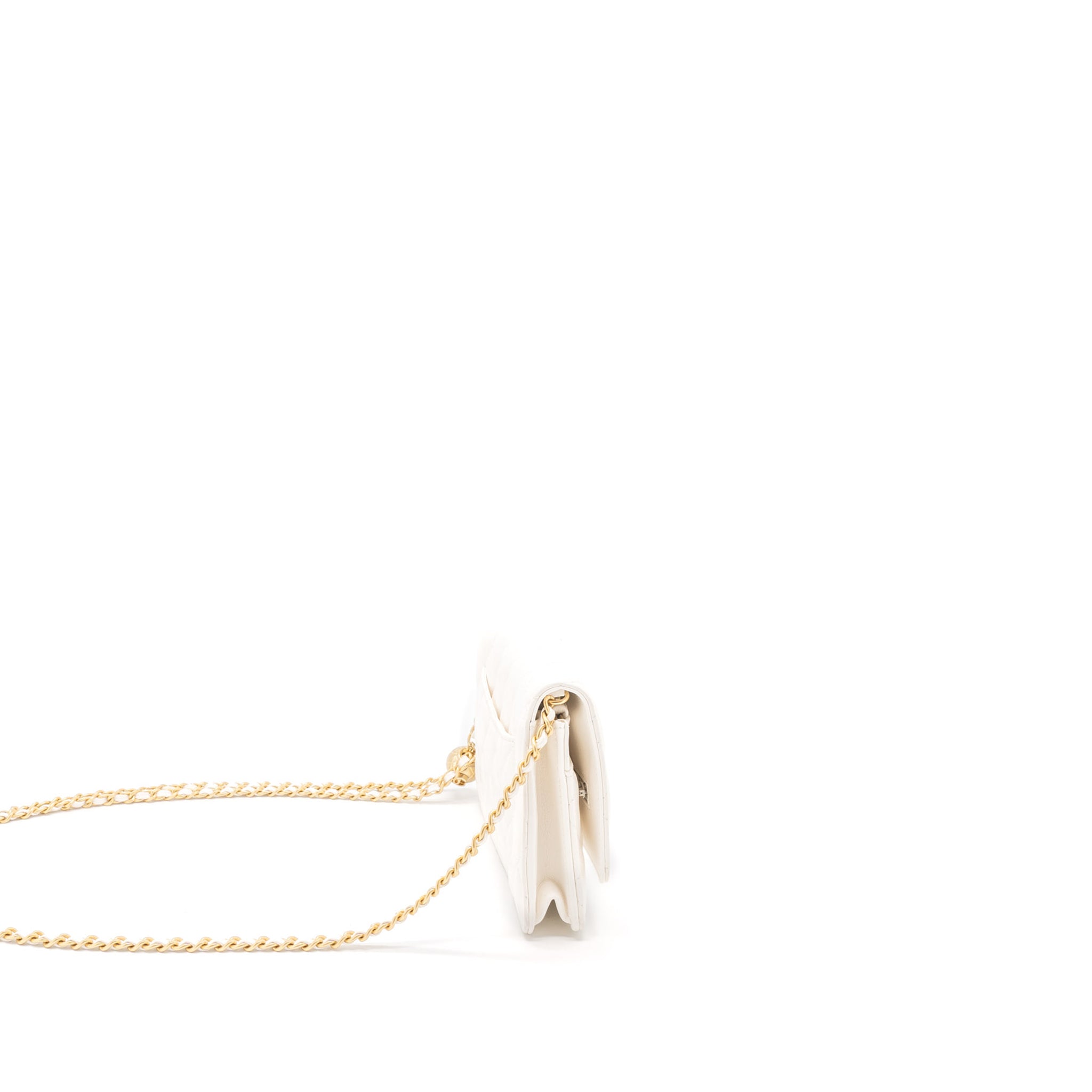 CHANEL PEARL CRUSH WALLET ON CHAIN LAMBSKIN WHITE BRUSHED GHW (MICROCHIP)