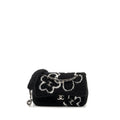 CHANEL 22A FLUFFY CAMELLIA FLAP BAG EMBROIDERED SHEARLING LAMBSKIN BLACK / WHITE SHW (MICROCHIP)