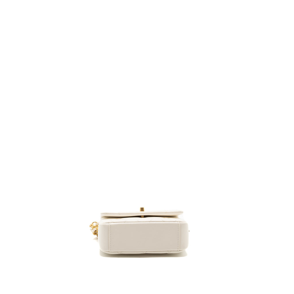 CHANEL SEASONAL SQUARE FLAP BAG LAMBSKIN WHITE GHW (MICROCHIP)