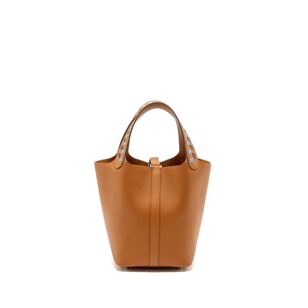 HERMES PICOTIN 18 LOCK BAG EPSOM GOLD / BLUE NORD / ROUGE H SHW