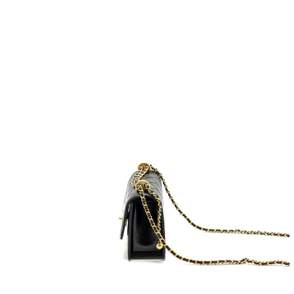 CHANEL 24C GOLD CRUSH MINI FLAP BAG CALFSKIN BLACK GHW (MICROCHIP)