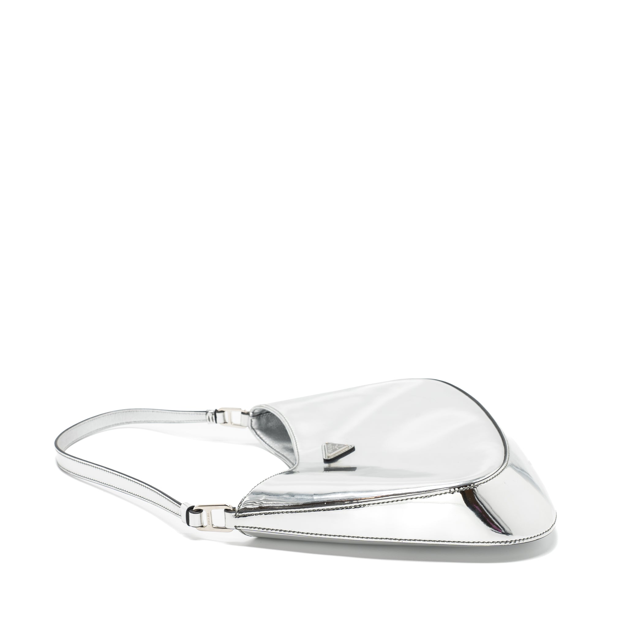 PRADA BORSA A SPALLA CLEO PELLE SPAZZOLATO LEATHER ARGENTO SHW