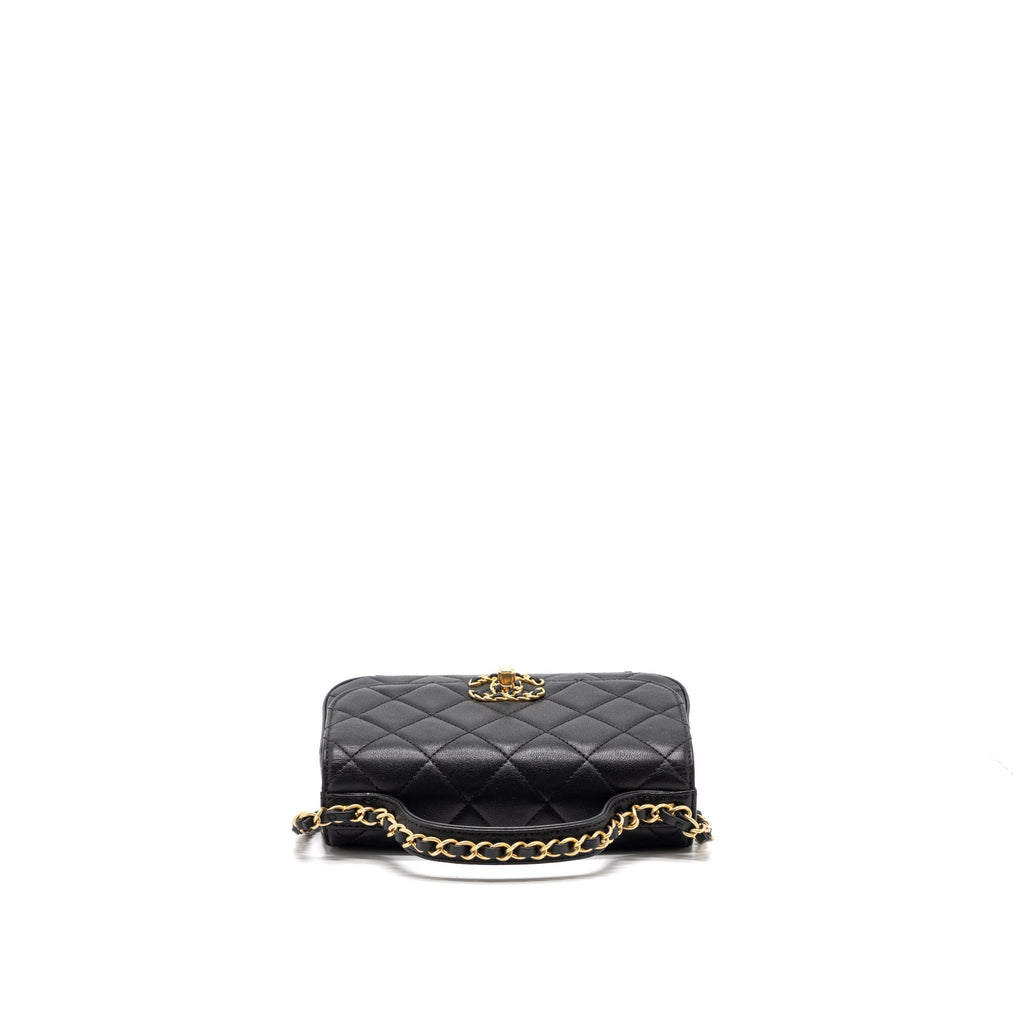 CHANEL TOP HANDLE FLAP BAG DETAILED LOGO GOATSKIN BLACK GHW