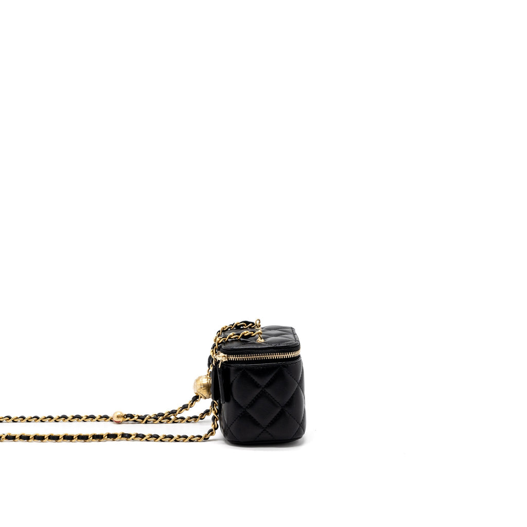 CHANEL PEARL CRUSH MINI VANITY WITH CHAIN LAMBSKIN BLACK BRUSHED GHW (MICROCHIP)