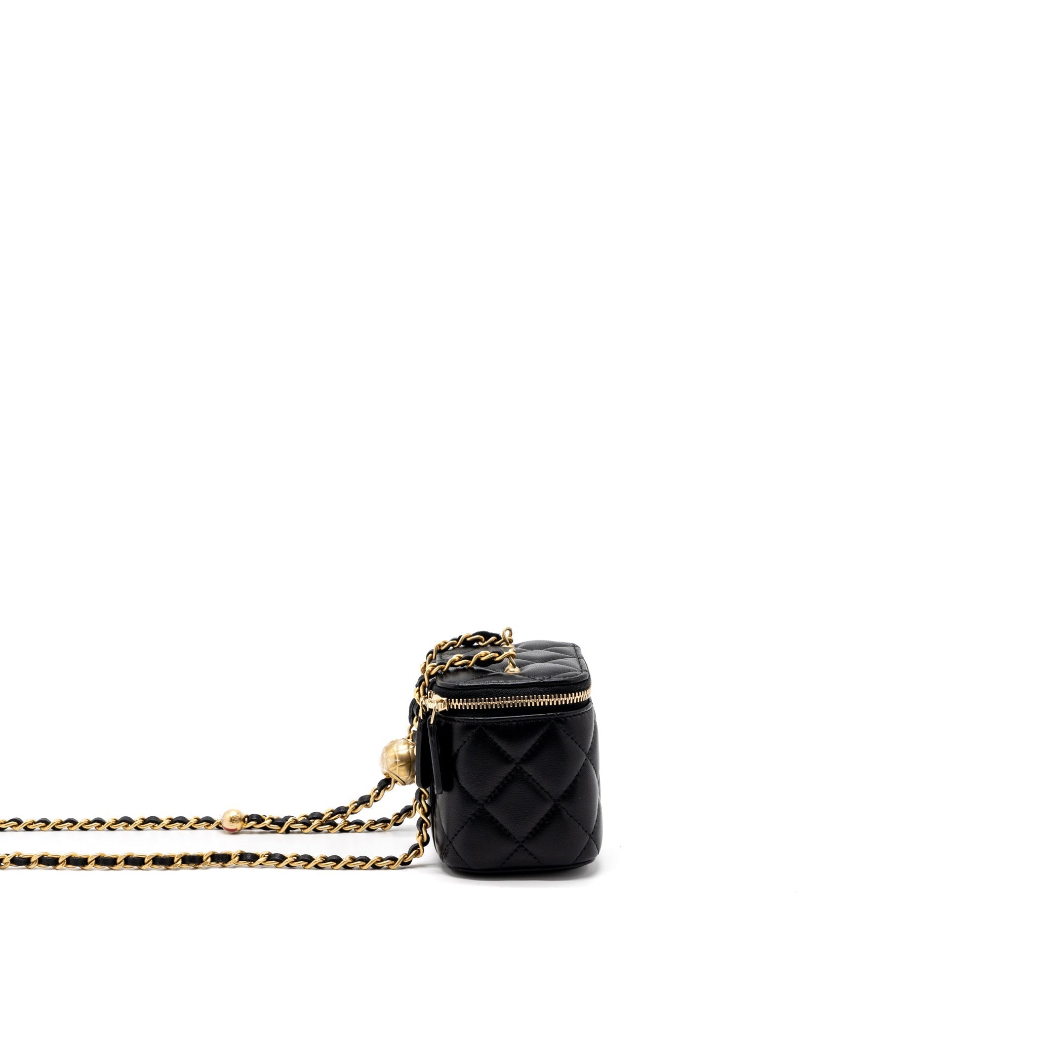 CHANEL PEARL CRUSH MINI VANITY WITH CHAIN LAMBSKIN BLACK BRUSHED GHW (MICROCHIP)