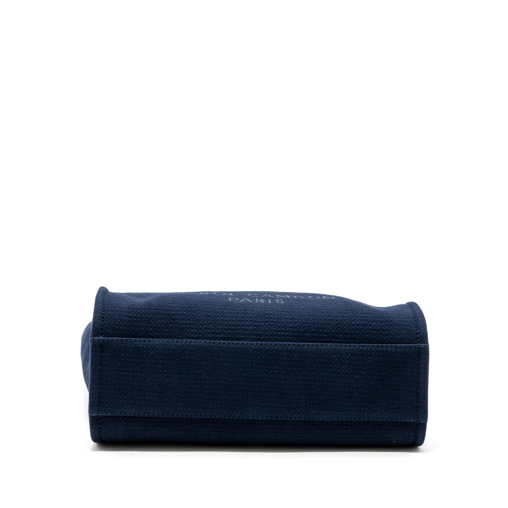 CHANEL DEAUVILLE TOTE BAG CANVAS NAVY SHW(MICROCHIP)