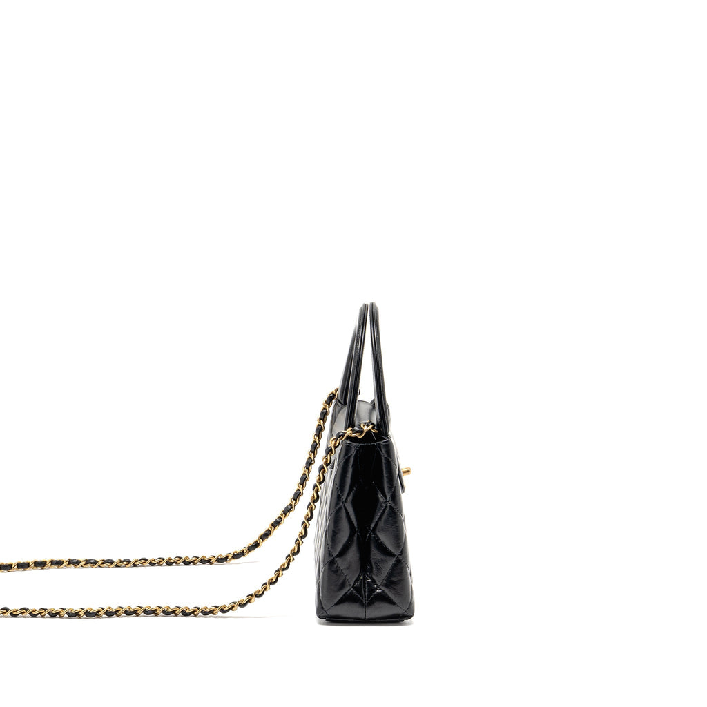 CHANEL MINI KELLY SHOPPING TOTE BAG CALFSKIN BLACK GHW (MICROCHIP)