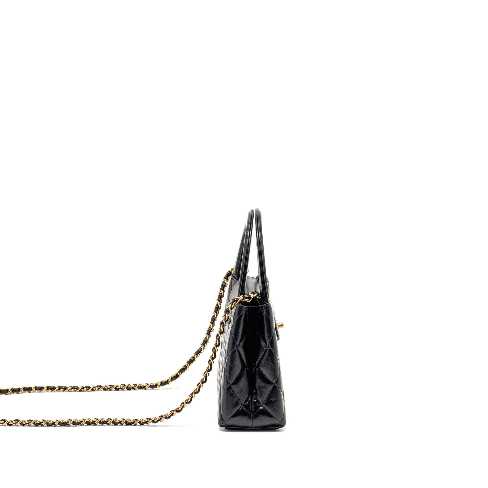 CHANEL MINI KELLY SHOPPING TOTE BAG CALFSKIN BLACK GHW (MICROCHIP)