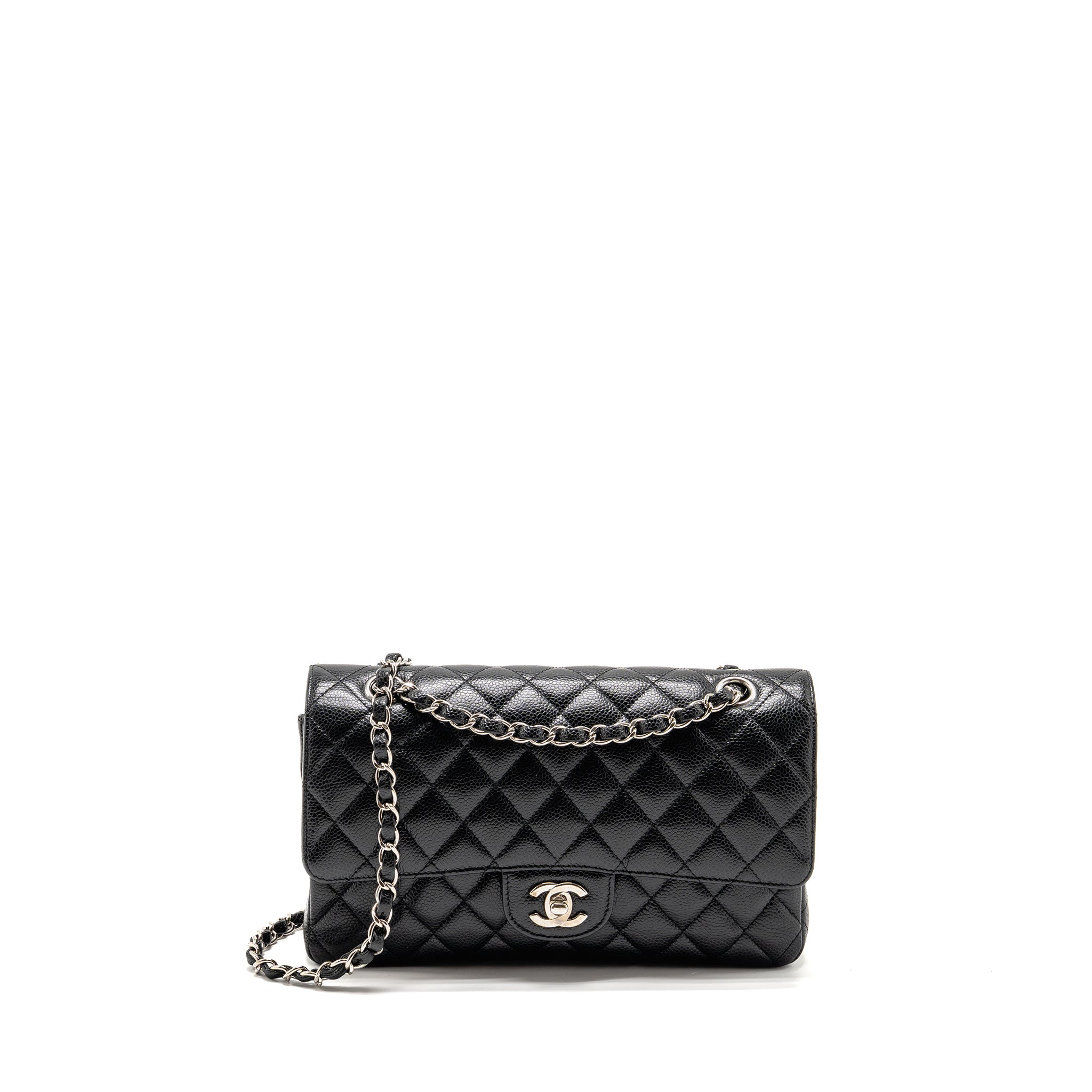 CHANEL MEDIUM CLASSIC DOUBLE FLAP BAG CAVIAR BLACK SHW