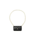 CHANEL CC LOGO CLUTCH WITH GIANT PEARL CHAIN LAMBSKIN BLACK LGHW