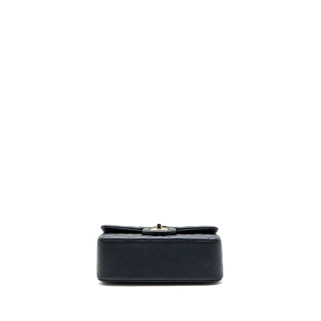 CHANEL 22A TOP HANDLE MINI RECTANGULAR FLAP BAG LAMBSKIN DARK BLUE LGHW(MICROCHIP)