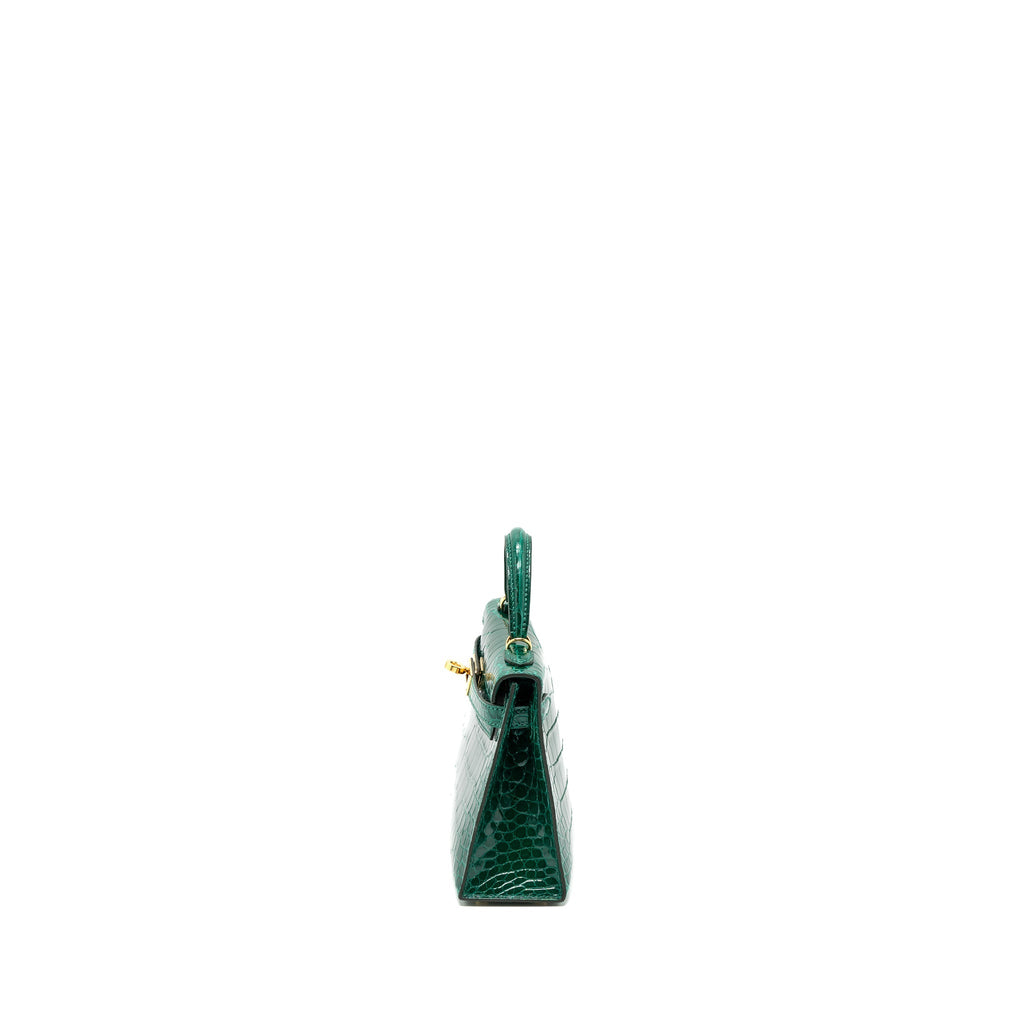 HERMES MINI KELLY II ALLIGATOR MISSISSIPPIENSIS LISSE 6Q VERT EMERAUDE GHW