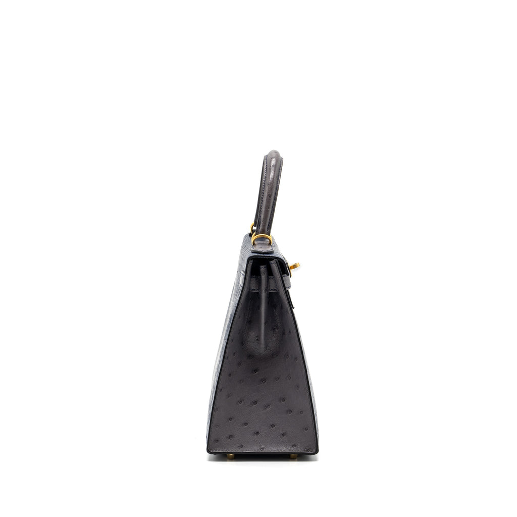 HERMES KELLY 28 OSTRICH BLUE IRIS/ GRIS AGATE GHW