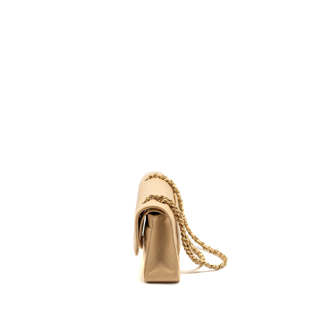CHANEL MEDIUM CLASSIC DOUBLE FLAP BAG CAVIAR BEIGE GHW (MICROCHIP)