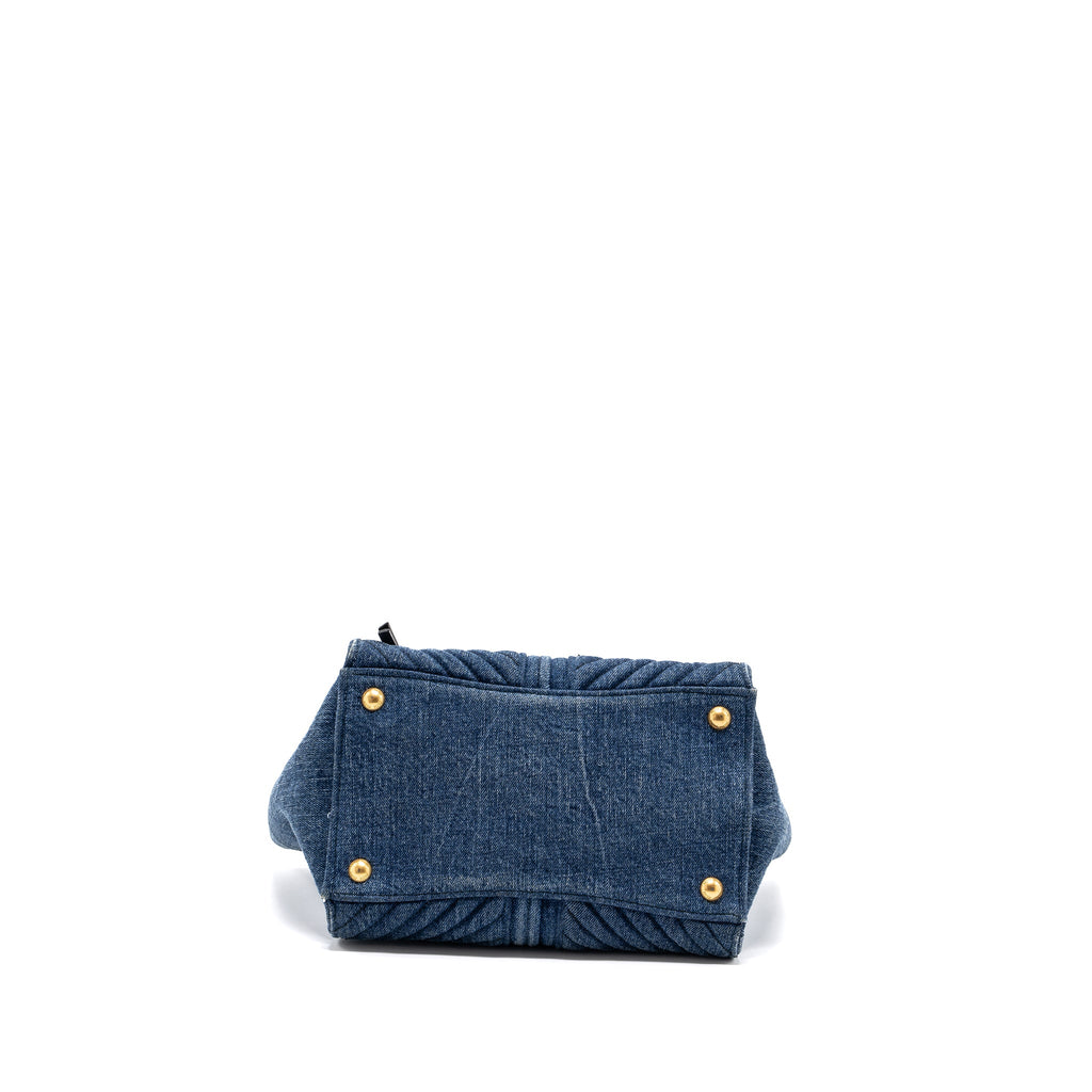 MIUMIU SMALL BIKER TOP HANDLE SATCHEL DENIM NAVY BLUE GHW